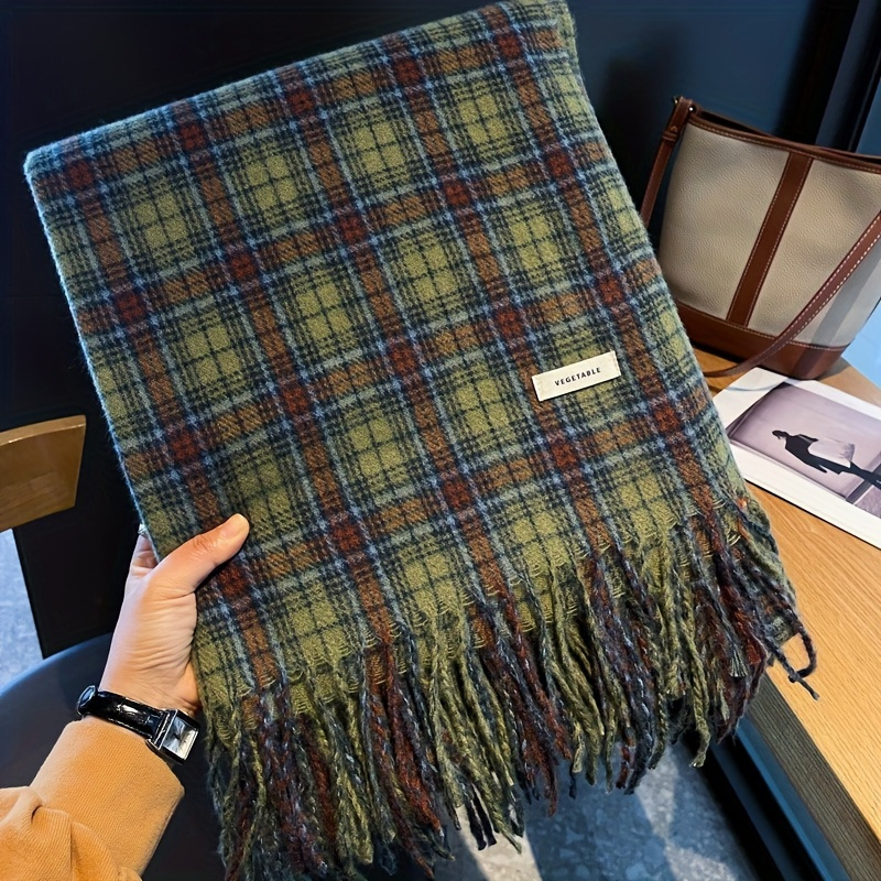 Vintage Green Plaid Tassel Sca - Wool Scarf Men recension och pris