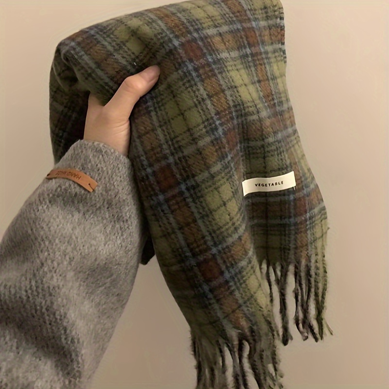 Vintage Green Plaid Tassel Sca - Wool Scarf Men recension och pris