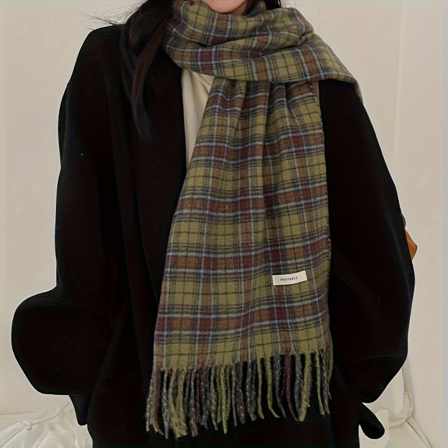 Vintage Green Plaid Tassel Sca - Wool Scarf Men recension och pris