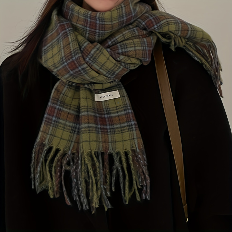 Vintage Green Plaid Tassel Sca - Wool Scarf Men recension och pris