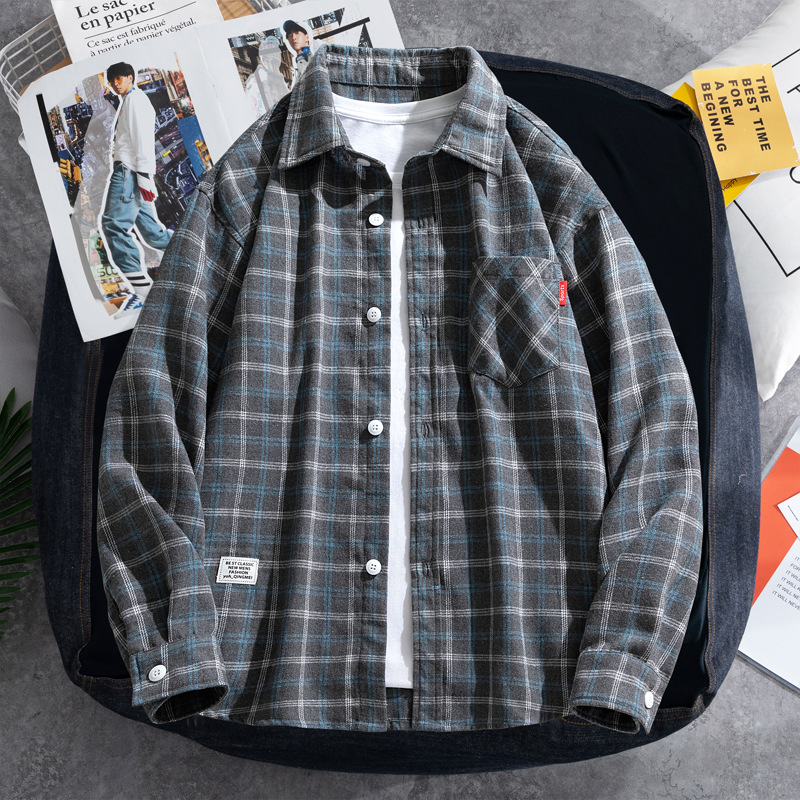 2025 Plaid shirt men's long-sl - Flannel Shirt Lined recension och pris